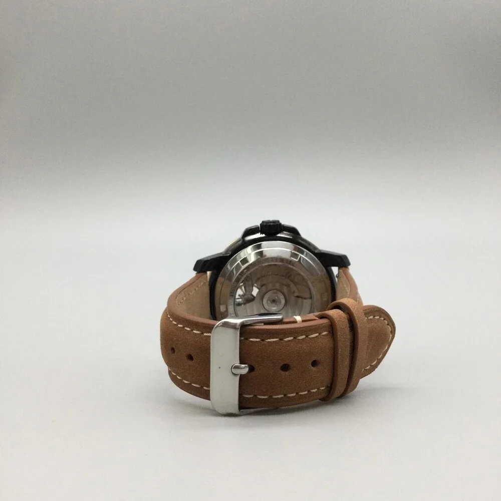 Timex Mens Watch 45mm Power Reserve Fly Leather Automatic 100m Diver Skeleton